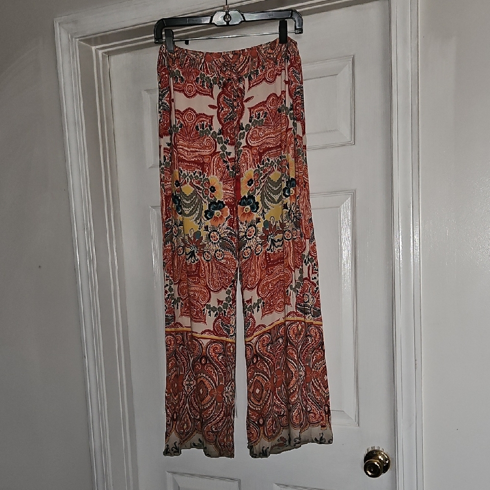 Angie Red and Yellow Patterned Wide-Leg Pants